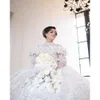 Длинные 3D -платья Брилликант Свадебный цветочный драгоценный камень шариковые рукава сияющие кандидаты складки часов