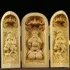Sculpturen Tibet Boeddhisme BOUSWOOD KWANYIN SHAKYAMUNI GUANYIN 3 God Boeddha Statue Box Folding Boeddha Standbeeld Doos Huist Tempel Decor Ornament