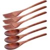 Dinnerware Sets 6 Pcs Wooden Spoon And Fork Two-piece Set With Long Handle Solid Portable Tableware Adults Home Accessories