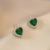 Necklace Earrings Set Luxury Green Stone Love Heart Stud Pendants Stainless Steel Chains Necklaces For Women Zircon Bridal Gifts