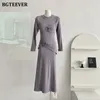 Casual Dresses BGTEEVER Stylish O-neck Women Bodycon Dress Autumn Winter Slim Waist Female Package Hip Ladies Vestidos