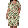 Casual Dresses Tropical Fruit Print Dress Female Green Leaves Vintage Spring V Neck Streetwear Mönster Stor storlek