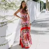 Robe de créateurs Summer Nouveau imprimé exotique Longue robe bohemienne Hanging Neck Beach Robe Femme plus taille Robes