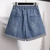 150 kg plus size dames denim shorts hoge taille casual losse rechte breedbeen broek heup 150 cm 5xl 6xl 7xl 8xl 9xl zwart blauw 240420