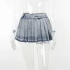 Skirts Anjamanor Blue Denim Een lijn geplooide rokken voor vrouw Y2K-stijl strtwear Summer High Taille Micro Mini Jean Rok D87-DE26 T240507
