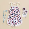 Rompers Independence Day Baby Girl Casual Spaghetti Straps Stars Print Playsuit Jumpsuit For Kid Clothes Overalls H240507