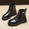 Stiefel Herbst Winterkampf Frauen Mode Punk Gothic Knöchel PU PU Leder Schwarze Plattform kurze weibliche Schuhe