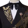 Szmanlizi Doppelte Brust Schwarze Gold Blume Jacquard Ultra dünn geeignet für Herren Set Hochzeitsbräutigam Abendkleid Party Jacke Terno Maskulino 240429