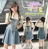 Ensembles de vêtements 2024 Korea Style Girls 2 PCS Denim Set Patchwork Shirt Jirt de bonne qualité SUIT de mode d'été 4-12T F645