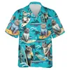 Herren lässige Hemden Harajuku Modetier Katze Hunde Grafik Strandhemden Hawaii Tier Hirte Chihuahua Frauen Blusen lässig Hawaiian Urlaubshemd Y240506