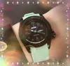 Popular Mens Customed LOGO Watches Day Date Time Week Clock Quartz Battery Core Chronograph Colorful Rubber Strap Black Ceramic Case President Bracelet Watch Gifts