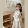 Jackets Korean Style New Spring Baby Girl Thin Coat Solid Lace Hollow Out Round Collar Long Sleeve Shirt Kids Versatile Outwear H240507
