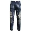 Jeans masculinos esticam jeans nostálgicos jeans mens da moda esbelta, design bordado de design arruinado de festas de moda de moda, tamanho grande y240507