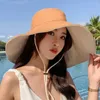 Szeroki brzeg UPF 50 Sun Hat Women Antiuv Ochrona piesza Fisherman Cap Fold Summer Solid Beach 2023 Dwustronna kapelusz 240430