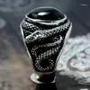 Cluster anneaux vintage silver plaqués noirs en pierre serpent pour hommes