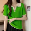 Frauen T-Shirt 2024 Neu elegantes modisches Retro lose und lässig Koreanische Frauenhemd gestreiftes gestrickt
