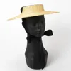 Szeroki brzeg Boater Hat 10cm 15 cm słomka płaska kobiety Summer Derby White Black Rire Tie Sun Beach Cap 240408