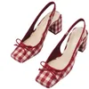 Kvinnliga chunky klackade sandaler Retro Square Toe Mary Janes pumpar skor Slingbacks vår sommarhögklackar baotou plädskor 240506