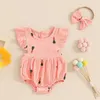 Rompers Summer Infant Baby Clothing Girls Muslin Cotton Linen Playsuit Jumpsuit with Hairband Newborn ClothesH240507