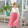 Eyelashes Wholesale Girl Princess Dress Ankle Length Wedding Party Dress Eyelash Back White Lace Beach Dress Children Clothing E15177