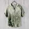 남성용 폴로 2024 뉴 하와이 짧은 슬리브 셔츠 3D 인쇄 대나무 린넨 캐주얼 느슨한 지퍼 남성 셔츠 셔츠 2405