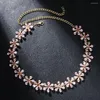 Choker Stonefans Pink Crystal Blumen Halskette Statement Accessoires Mode Frauen Strasskragen Kragen Blumen Schmuck Schmuck