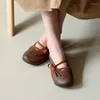 Casual Shoes 2024 Mode Cowhide Runde Zehen Retro Forest Weiche Bodenoberfläche Frauen einzelner Leder Slip-on Frühling Sommer