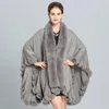 Kvinnors päls Volalo Europestyle Fashion Double Coat Cape Hooded Knit Cashmere Cloak Cardigan Outwear Women Winter Shawn 1.1 kg