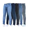 Jeans masculin en jean pour hommes pantalon crayon solide mi-monte slim fit poche élastique printemps 2024 longueur de la cheville denim décontracté zipperl2405