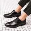 Skórzane męskie moda na biznes mnich butów rozrywki man boczny slip-on Oxford Manager biuro czarne wskazówki