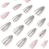 Valse nagels 24 -stcs Franse glitter geometrische lijn strass Rhinestone dragen valse nail art herbruikbare lijm valse nagels verwijderbare middelste lange nagels t240507