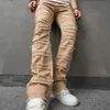 Мужские джинсы Стильные мужчины винтажные хип -хоп Складированные сплайсированные расстроенные стройные джинсовые брюки Стрип.