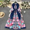 Robes décontractées 2024 Magnifique robe bohème florale printemps d'été Femmes Stand Collar Lantenr manche de la ceinture