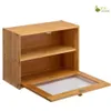 Opslagboxen Bins Bamboe Bread Box Dubbele laag opslag en multifunctionele natuurlijke bamboe Q240506