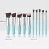 Escovas de maquiagem 10 ferramentas de conjunto de pincel de blush de blush azul claro