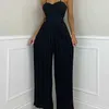 Jumpsuits für Frauen ROMPER 2024 Sommer lässige Hosenträger Langstürmer Frauen sexy modische Solid Slveless Schärpe plissierte Breite Bein Overall Orange Frau T240505