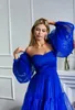 Fairy A-Line Prom Dresses Strapless Long Sleeve Sweep Train Lace Up Ruffle Pick-ups Tiered Celebrity Evening Dresses Plus Size Custom Made L24655
