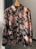 Blouses pour femmes chemises de soie imprimé de pivoine 2024 Début de printemps dame romantique à manches longues françaises Vintage Blouse et hauts