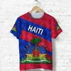 T-shirts masculins T-shirt surdimensionné 3d Emblème imprimé drapeau de l'emblème des Caraïbes haïtiens de rue rétro