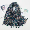 Шарфы модная хлопковая кисточка хиджаб шарф с печать леопардовой шаль для женщин мусульманскую осенню