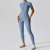 Aktive Sets Nclagen Yoga Jumpsuit Frauen Reißverschluss Kurzarm einteiliger Fitnessanzug Fitness Set Komfort Workout Strampler Siamese Sportkleidung