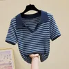 Dames Polo's Korte mouw T-shirt Top Striped kleding Gebreide T-shirt Vrouw Tops Polo Neck Shirts For Women Luxury Luxe Cute Youth Summer 2024 V