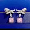 Stud Earrings 2024 Fashion Bow Pink Diamond voor vrouwen 10 Imitatie Europese en Amerikaanse lange stijl