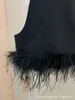 Women's Tanks & Camis Designer 24 Early Spring Black Hanging Neck Open Back Lace Spliced Feather Open Navel Short Suspended Tank Top NZM8