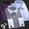 Herren -Hemdhemden neue m ~ 6xl Baumwollmenschen französische Manschettengeschäft Langschlammstreifen bequeme Standard elegante formelle Hemden Cufflink Top D240507