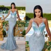 Prom sirène robe claire bleu spaghetti Crystal Robes de soirée formelles corsage élégant robes de fête pour les OCN spéciaux