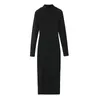 Robes décontractées nlzgmsj Robe midi ajustée sans dos pour femmes élégant collier haut à manches longues mince 2024 femme noire fête
