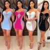 Urban Sexy Dresses Anjamanor Mesh Patchwork Pearl Crystal Mini Dresses for Women Party Birthday Club Outfits Black White Sexy Bodycon Dress D42DC20 T240507