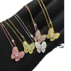 Fashion High Version Van Clover Butterfly White Fritillaria Necklace for Women 18K Rose Gold Diamond Full Diamond With Collar Chain con logo