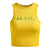 Women's Tanks BRAZIL Letter Embroidery Gothic Crop Top Sleeveless T-shirt Short Sleeve Tees Y2K Clothes Summer Outfit Tank Tops